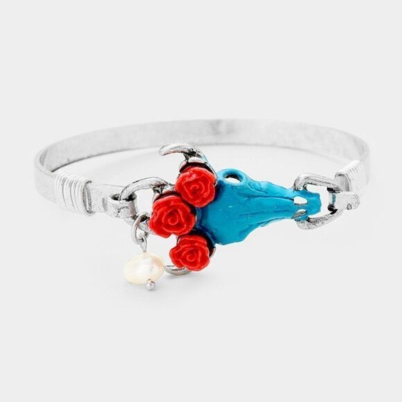 Steer Head Turquoise Hook Bracelet - Picture 1 of 6